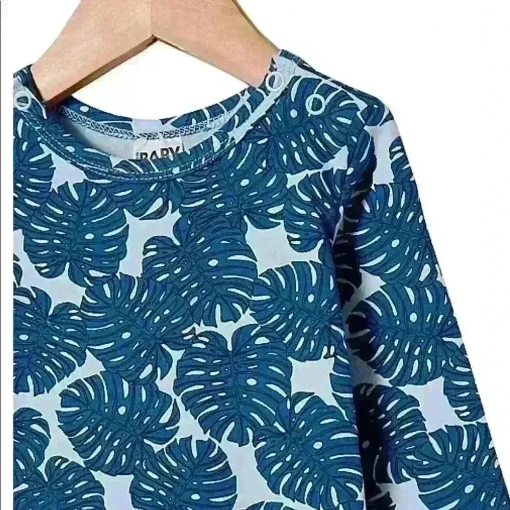 Cotton On Frosty Blue Tropical Leaf Romper 3/9 Months NWT